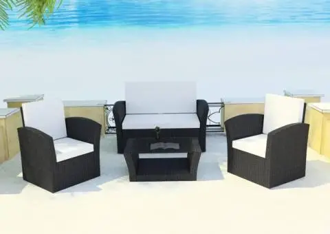 Set mobilier de grădină cu perne, 4 piese, negru, poliratan - 1/5