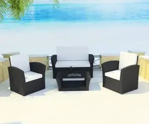 vidaXL Set mobilier de grădină cu perne, 4 piese, negru, poliratan