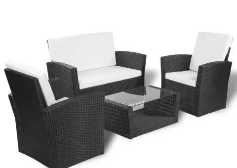 Set mobilier de grădină cu perne, 4 piese, negru, poliratan - 3/5