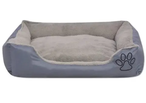 Pat pentru câini cu pernă căptușită, gri, mărime S - 3/5