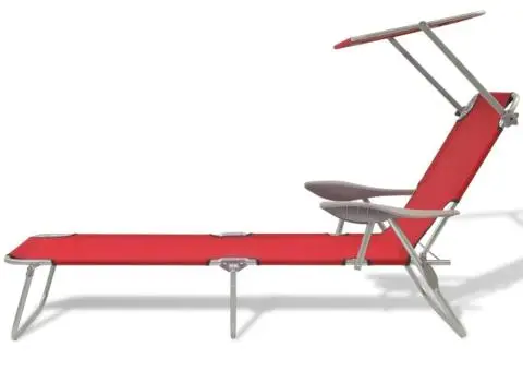 Șezlong de plajă cu baldachin, roșu, oțel - 2/5