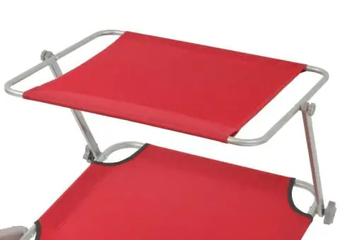 Șezlong de plajă cu baldachin, roșu, oțel - 3/5