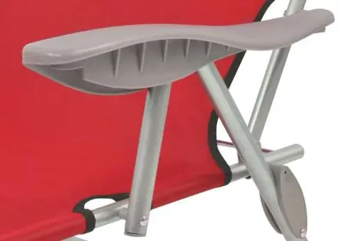 Șezlong de plajă cu baldachin, roșu, oțel - 4/5