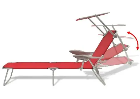 Șezlong de plajă cu baldachin, roșu, oțel - 5/5