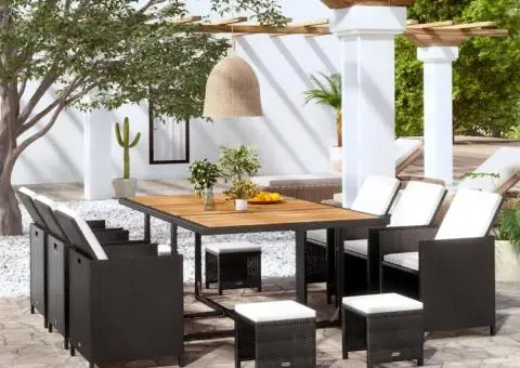 Set mobilier de exterior cu perne, 11 piese, negru, poliratan - 1/5