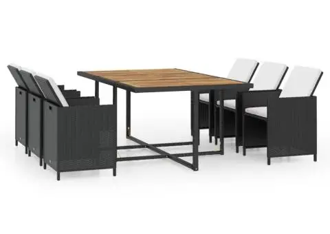 Set mobilier de exterior cu perne, 11 piese, negru, poliratan - 2/5