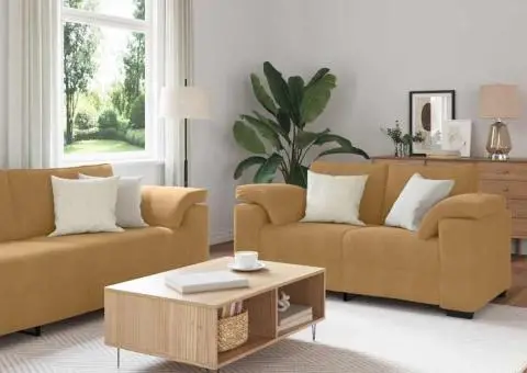 Set de canapele cu perne, 3 piese, maro, catifea - 1/5