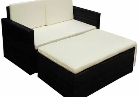 Set mobilier de grădină cu perne, 2 piese, negru, poliratan - 1/5