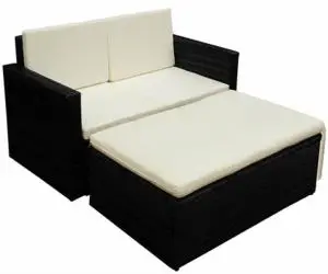 vidaXL Set mobilier de grădină cu perne, 2 piese, negru, poliratan