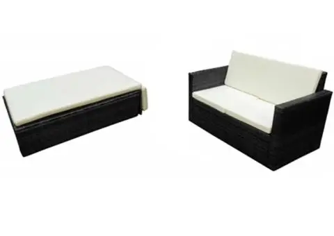 Set mobilier de grădină cu perne, 2 piese, negru, poliratan - 2/5