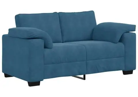 Set de canapele cu perne, 3 piese, albastru, catifea - 5/5