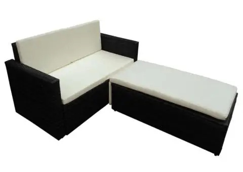 Set mobilier de grădină cu perne, 2 piese, negru, poliratan - 3/5