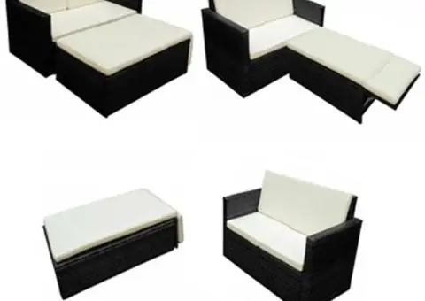 Set mobilier de grădină cu perne, 2 piese, negru, poliratan - 4/5