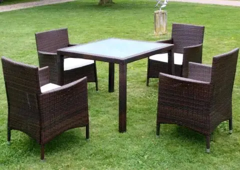 Set mobilier de exterior cu perne, 5 piese, maro, poliratan - 1/5