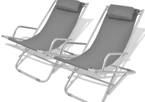 Scaune de terasă rabatabile, 2 buc., gri, oțel - 1/5