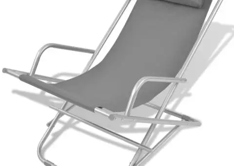 Scaune de terasă rabatabile, 2 buc., gri, oțel - 2/5