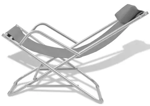 Scaune de terasă rabatabile, 2 buc., gri, oțel - 3/5