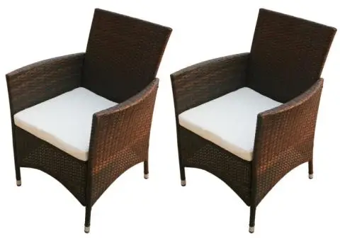 Scaune de grădină, 2 buc., maro, poliratan - 1/5