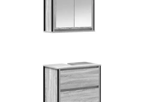 Set mobilier de baie, 2 piese, gri sonoma, lemn prelucrat - 2/5