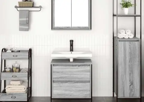 Set mobilier de baie, 2 piese, gri sonoma, lemn prelucrat - 3/5