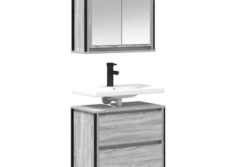 Set mobilier de baie, 2 piese, gri sonoma, lemn prelucrat - 4/5