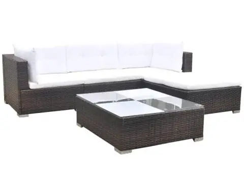 Set mobilier de grădină cu perne, 5 piese, maro, poliratan - 2/5