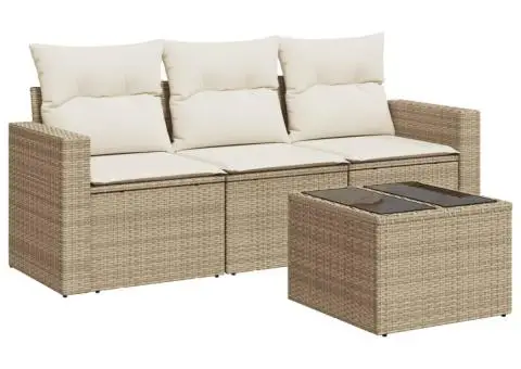 Set canapele de grădină, 4 piese, cu perne, bej, poliratan - 2/3