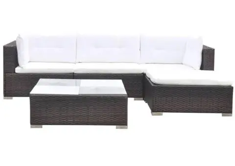 Set mobilier de grădină cu perne, 5 piese, maro, poliratan - 4/5