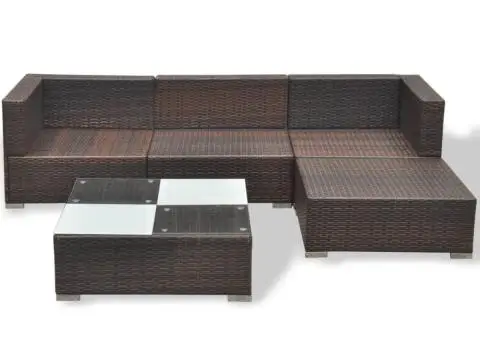 Set mobilier de grădină cu perne, 5 piese, maro, poliratan - 5/5