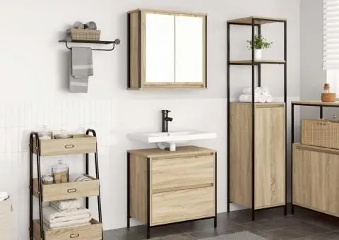 Set mobilier de baie, 2 piese, stejar sonoma, lemn prelucrat - 1/5