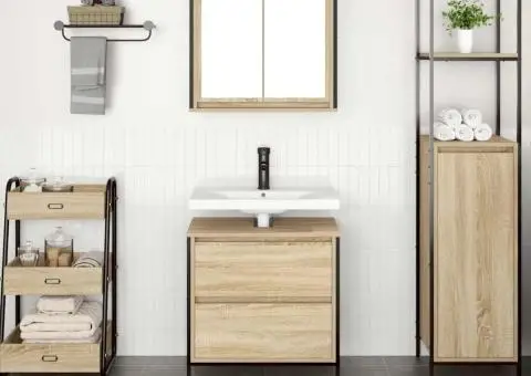 Set mobilier de baie, 2 piese, stejar sonoma, lemn prelucrat - 3/5