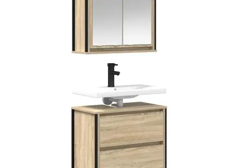 Set mobilier de baie, 2 piese, stejar sonoma, lemn prelucrat - 4/5