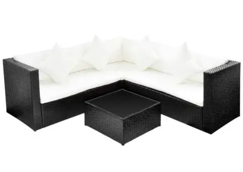 Set mobilier de grădină cu perne, 4 piese, negru, poliratan - 2/4