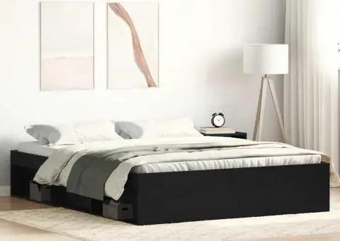 Cadru pat fără saltea, stejar negru, 150x200 cm, lemn prelucrat - 1/5