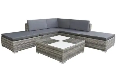 Set mobilier de grădină cu perne, 6 piese, gri, poliratan - 1/5