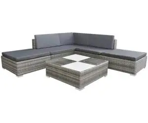 vidaXL Set mobilier de grădină cu perne, 6 piese, gri, poliratan