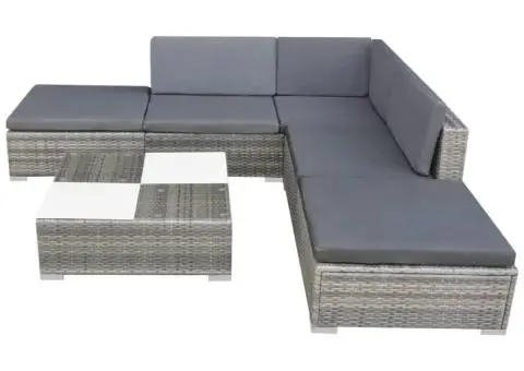 Set mobilier de grădină cu perne, 6 piese, gri, poliratan - 2/5