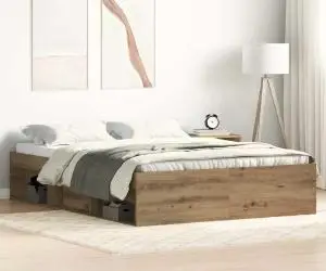 vidaXL Cadru pat fără saltea Stejar Artisan 135x190cm Lemn prelucrat