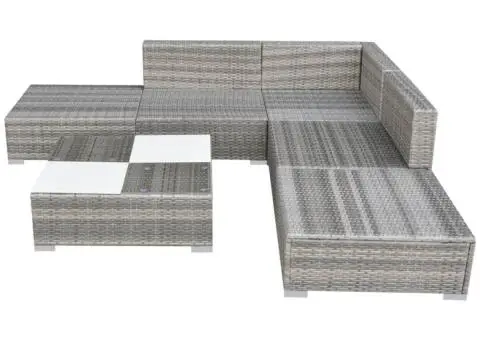 Set mobilier de grădină cu perne, 6 piese, gri, poliratan - 3/5