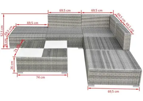 Set mobilier de grădină cu perne, 6 piese, gri, poliratan - 5/5