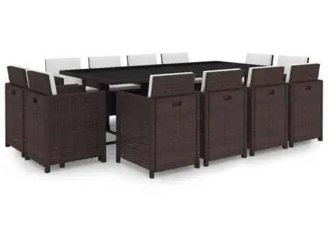 Set mobilier de exterior cu perne, 13 piese, maro, poliratan - 1/5