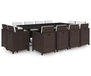 vidaXL Set mobilier de exterior cu perne, 13 piese, maro, poliratan