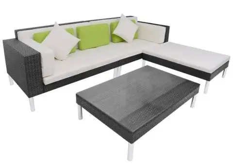 Set mobilier de grădină cu perne, 4 piese, negru, poliratan - 1/5