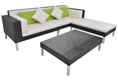 Set mobilier de grădină cu perne, 4 piese, negru, poliratan - 2/5