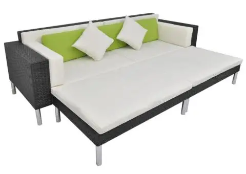 Set mobilier de grădină cu perne, 4 piese, negru, poliratan - 4/5