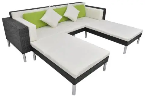 Set mobilier de grădină cu perne, 4 piese, negru, poliratan - 5/5