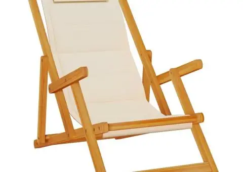 Scaun de plajă pliabil cu cotiere, lemn de salcâm și textilen - 2/5