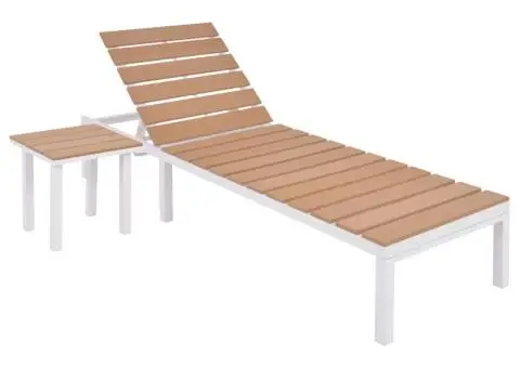 Șezlong de plajă cu masă, alb și maro, aluminiu și WPC - 1/5