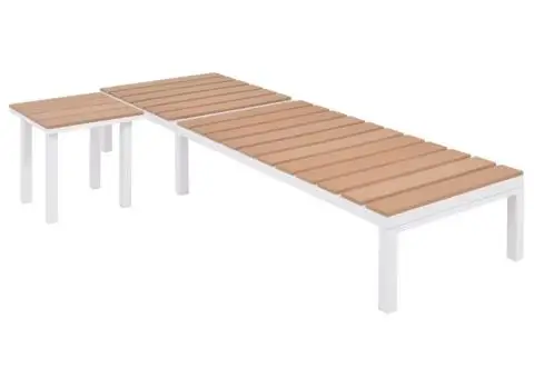 Șezlong de plajă cu masă, alb și maro, aluminiu și WPC - 2/5