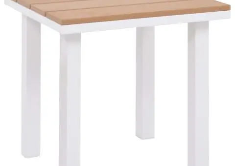 Șezlong de plajă cu masă, alb și maro, aluminiu și WPC - 4/5